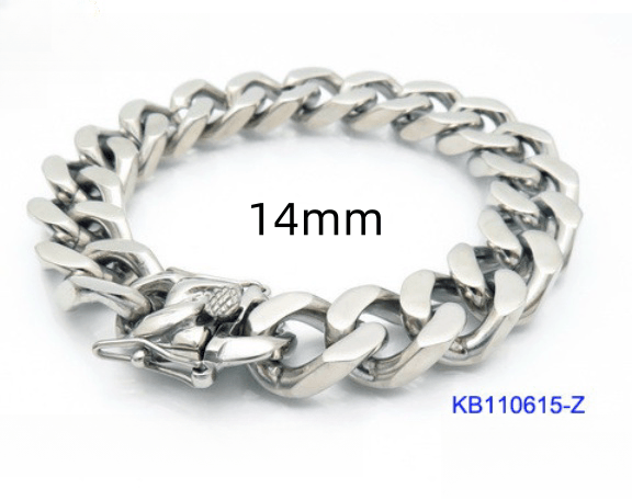 14mm Polished 4-Side Cut Curb Cuban Chain Bracelet Necklace with Push Button Lock Clap - kalen