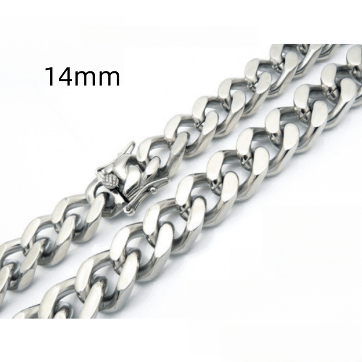 14mm Polished 4-Side Cut Curb Cuban Chain Bracelet Necklace with Push Button Lock Clap - kalen