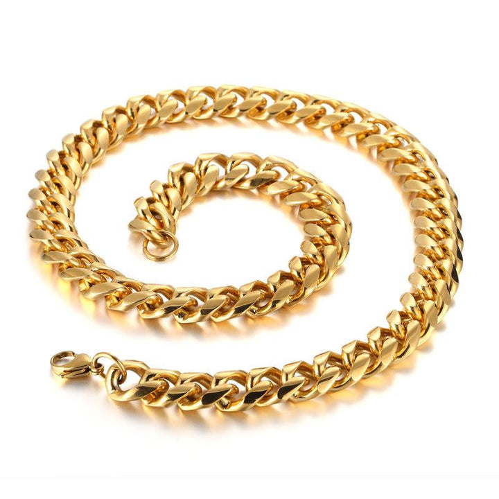 15mm Polished Miami Cuban Link Chain Bracelet Necklace Set With With Lock Zircon Push Button Clap - kalen