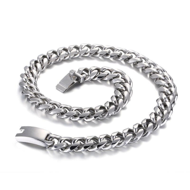 15mm Polished Miami Cuban Link Chain Bracelet Necklace Set With With Lock Zircon Push Button Clap - kalen