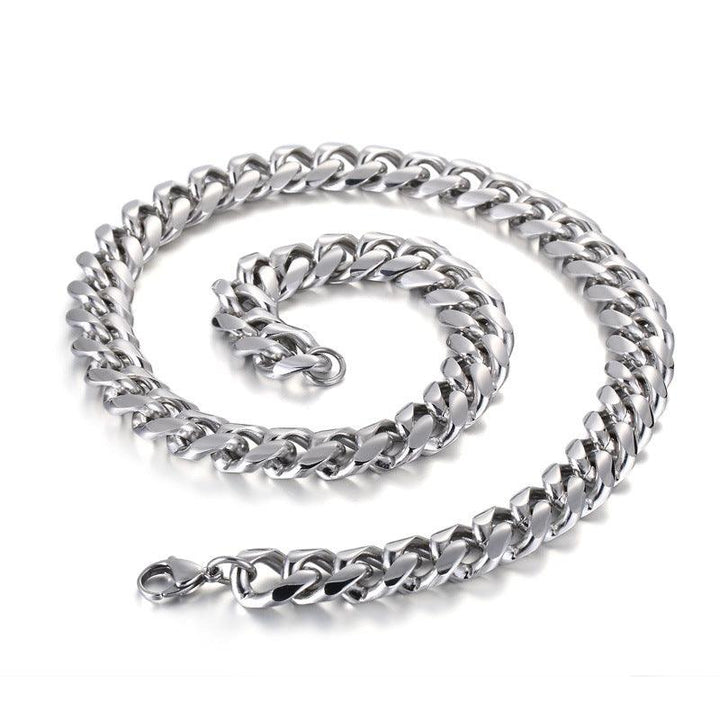 15mm Polished Miami Cuban Link Chain Bracelet Necklace Set With With Lock Zircon Push Button Clap - kalen