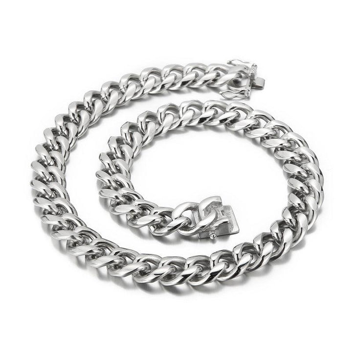 15mm Polished Miami Cuban Link Chain Bracelet Necklace Set With With Push Button Lock Clap - kalen