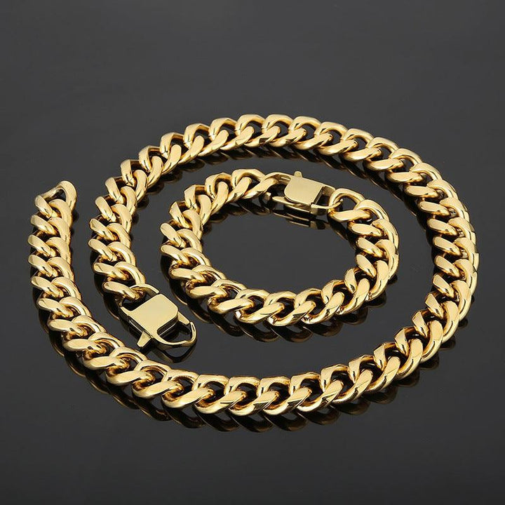 15mm Polished Miami Cuban Link Chain Necklace Bracelet Set With Lobster Clap - kalen