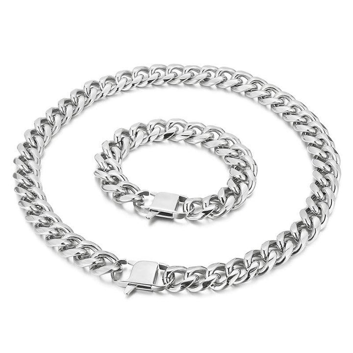 15mm Polished Miami Cuban Link Chain Necklace Bracelet Set With Lobster Clap - kalen