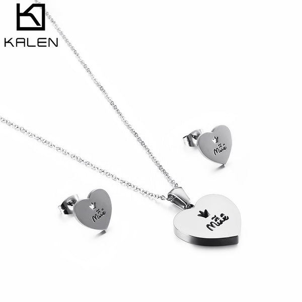 Kalen Stainless Steel Mother Pendant Necklace Earrings Jewelry Set For Women