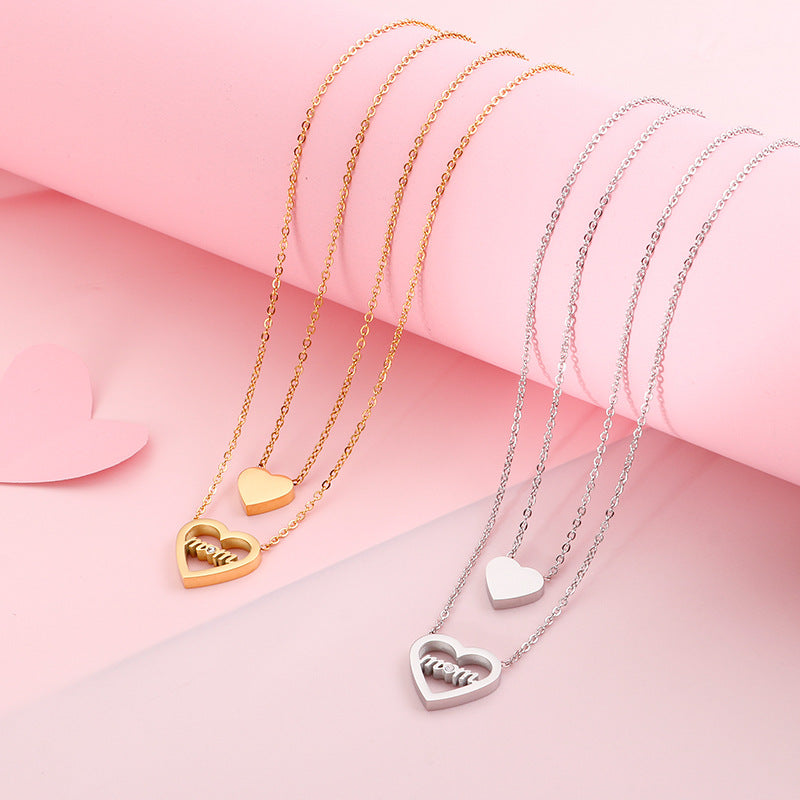 Kalen Stainless Steel Heart MOM Letters Mother Pendant Necklace Wholesale For Women - view 1