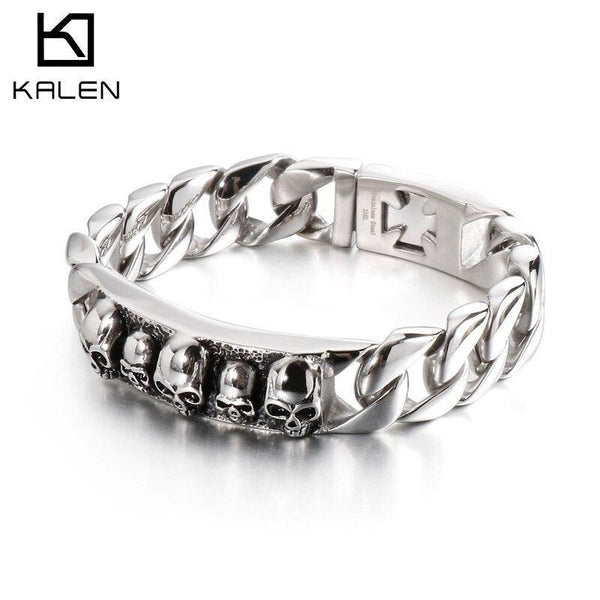 Kalen 316L Stainless Steel Highly Polished Men's Bracelet Skull Head Woven O-Chain Jewelry Accessories.
