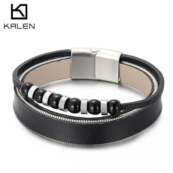 16mm Leather Wristband Cuff Bracelet Punk Stainless Steel Rock Band Bracelets Jewelry Accessories.