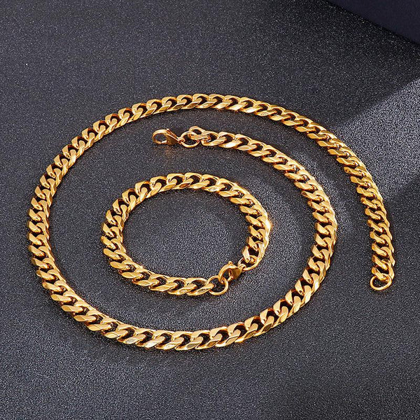 16mm Polished 6-Side Cut Curb Cuban Chain Bracelet Necklace with Buckle Clap - kalen
