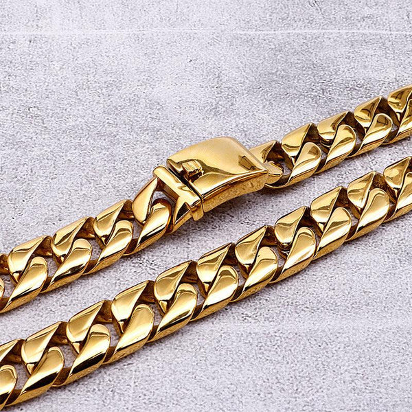 17mm Polished 4-Side Cut Curb Cuban Chain Necklace with Push Button Buckle - kalen
