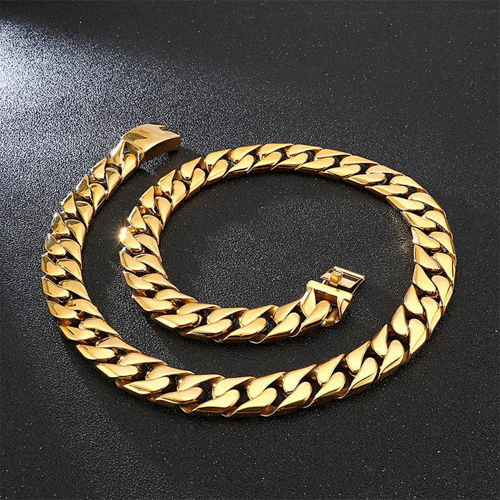 17mm Polished 4-Side Cut Curb Cuban Chain Necklace with Push Button Buckle - kalen