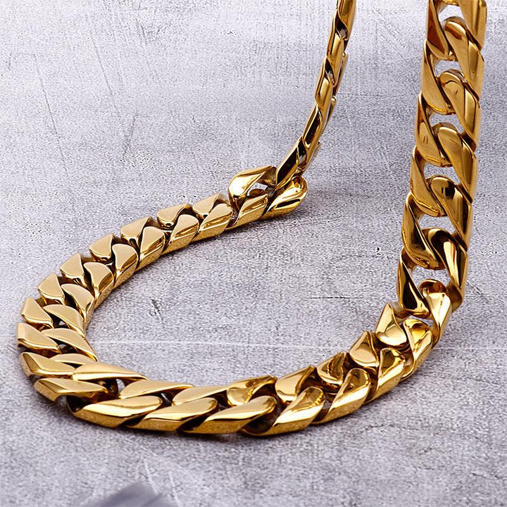 17mm Polished 4-Side Cut Curb Cuban Chain Necklace with Push Button Buckle - kalen