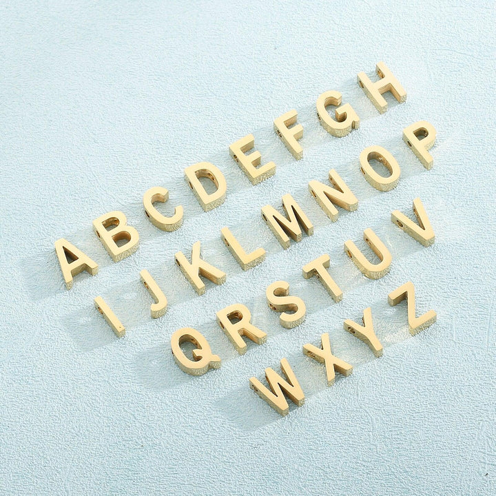 1pcs/lot Polished Small Letter Charms High Quality Silver Gold Stainless Steel Shiny DIY Making Jewelry 12x9mm With 2mm Hole.