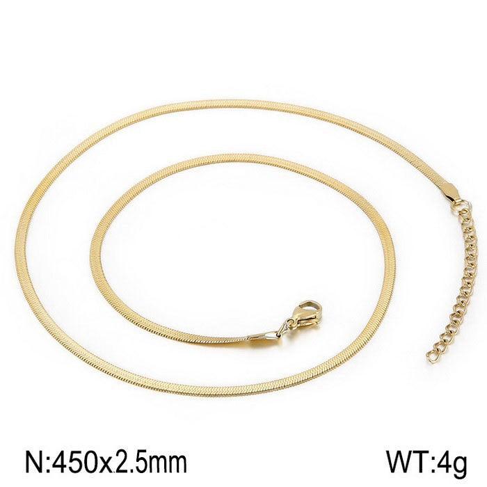 2.5/3/4/5mm Herringbone Flated Snake Chain Bracelet Necklace Stainless Steel Jewelry Set - kalen