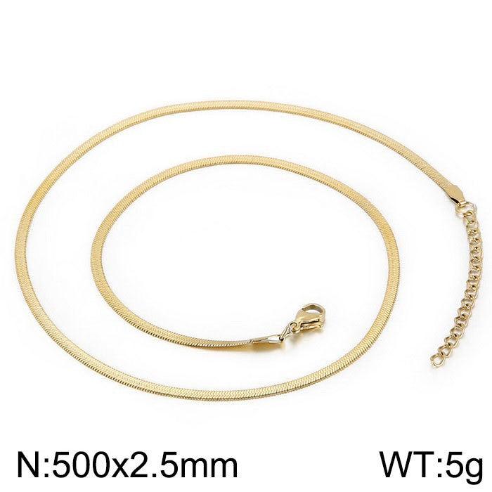 2.5/3/4/5mm Herringbone Flated Snake Chain Bracelet Necklace Stainless Steel Jewelry Set - kalen