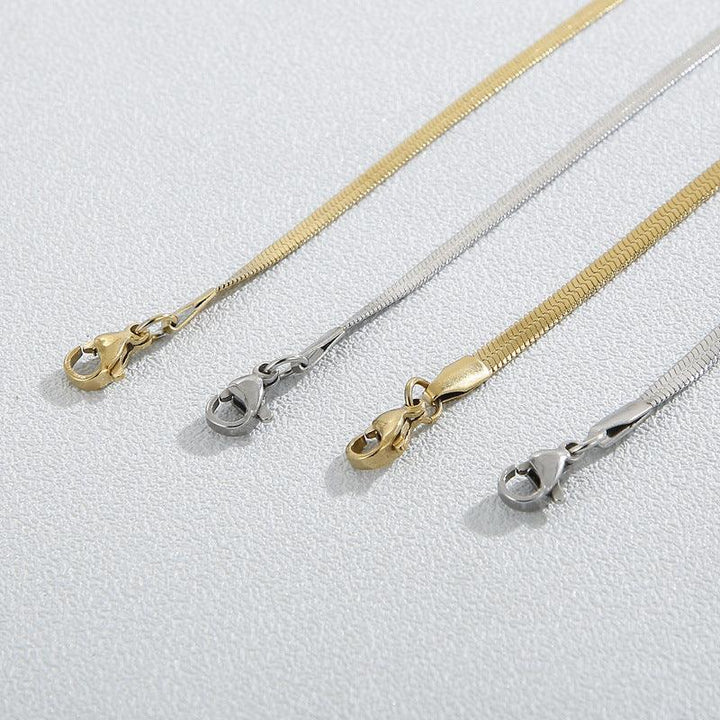 2.5/3/4/5mm Herringbone Flated Snake Chain Bracelet Necklace Stainless Steel Jewelry Set - kalen