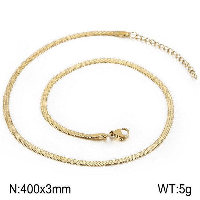 2.5/3/4/5mm Herringbone Flated Snake Chain Bracelet Necklace Stainless Steel Jewelry Set - kalen