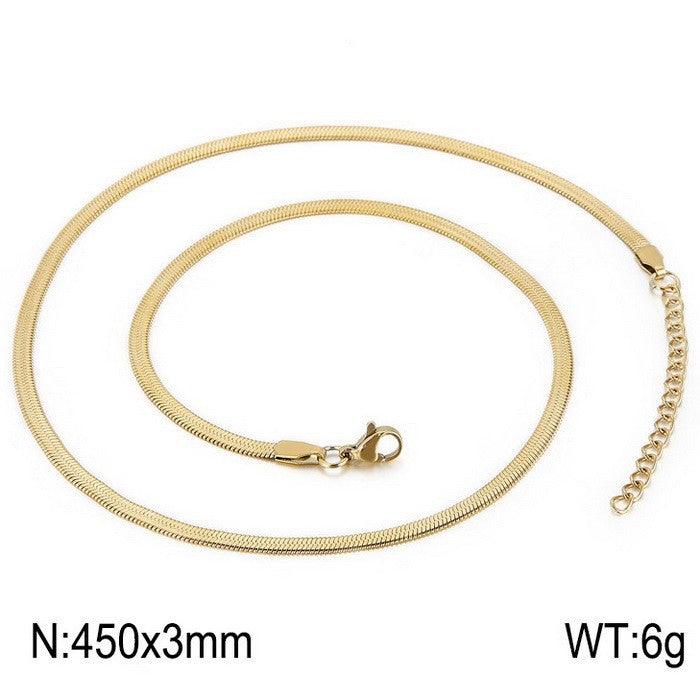 2.5/3/4/5mm Herringbone Flated Snake Chain Bracelet Necklace Stainless Steel Jewelry Set - kalen