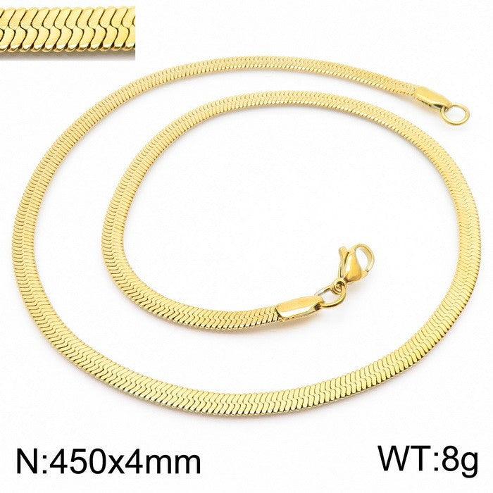 2.5/3/4/5mm Herringbone Flated Snake Chain Bracelet Necklace Stainless Steel Jewelry Set - kalen