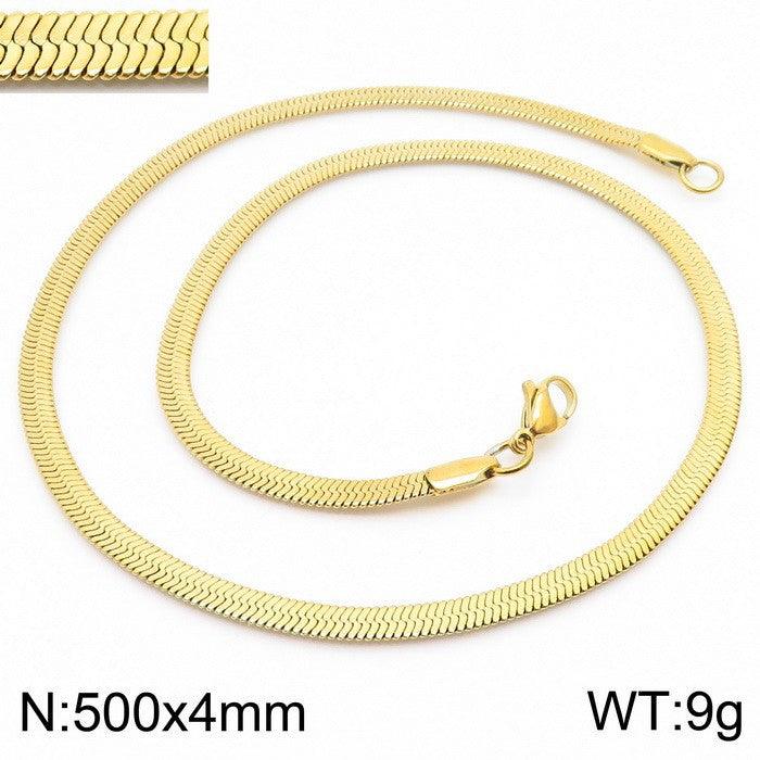 2.5/3/4/5mm Herringbone Flated Snake Chain Bracelet Necklace Stainless Steel Jewelry Set - kalen