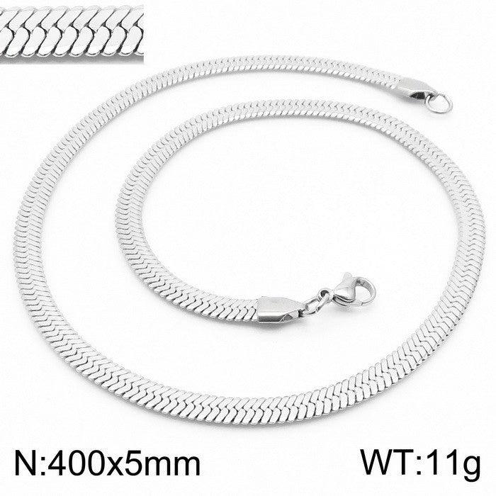 2.5/3/4/5mm Herringbone Flated Snake Chain Bracelet Necklace Stainless Steel Jewelry Set - kalen