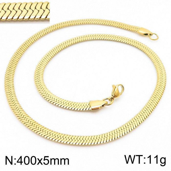 2.5/3/4/5mm Herringbone Flated Snake Chain Bracelet Necklace Stainless Steel Jewelry Set - kalen