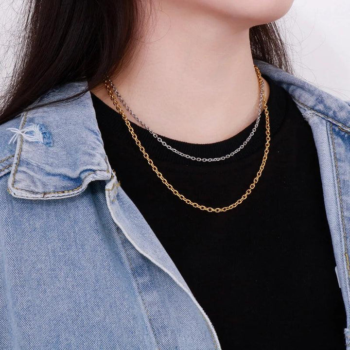 2.7/3.5mm Double Layer Paperclip Cutting O-chain Chain Necklace for Women - kalen