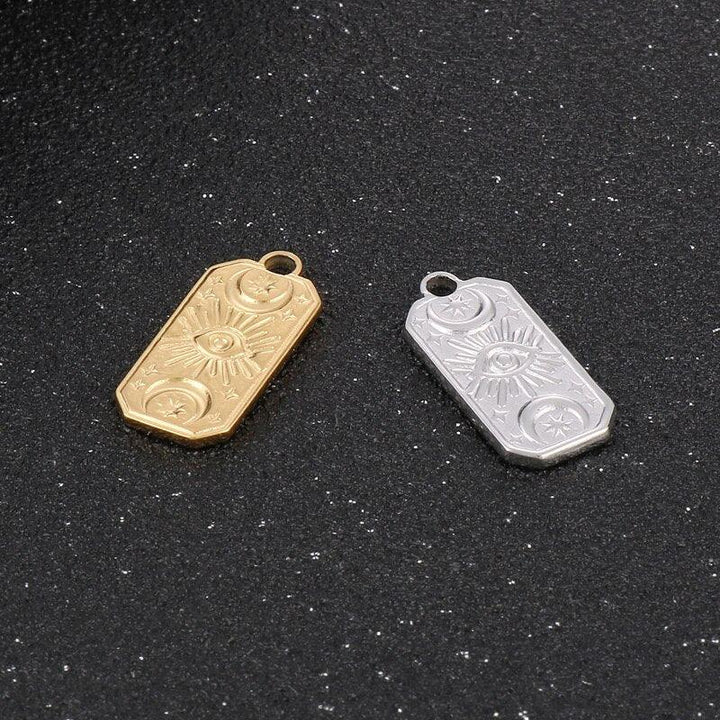 2 Pieces / Lot Stainless Steel Gold Medallion Rectangular Oendant Moon Star Sun Eye Pendant DIY Necklace Jewelry Making.