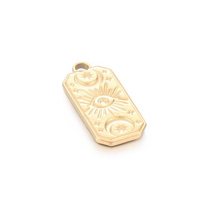 2 Pieces / Lot Stainless Steel Gold Medallion Rectangular Oendant Moon Star Sun Eye Pendant DIY Necklace Jewelry Making.