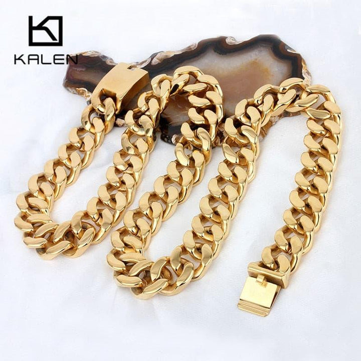 Kalen 70cm Long Cuban Chain Necklace Stainless Steel Dubai Gold Color 440g Heavy Chunky Link Chain Necklace Men's Accessories.