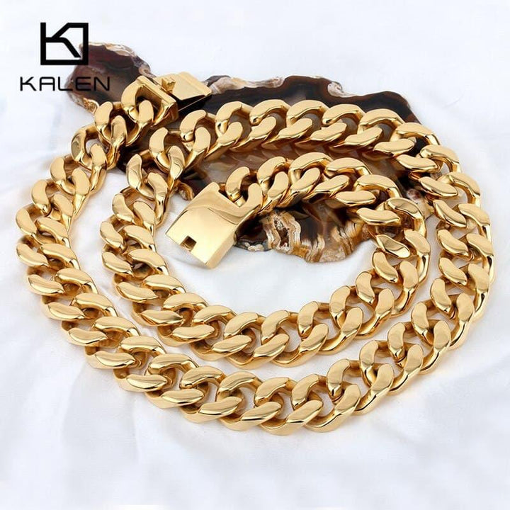 Kalen 70cm Long Cuban Chain Necklace Stainless Steel Dubai Gold Color 440g Heavy Chunky Link Chain Necklace Men's Accessories.