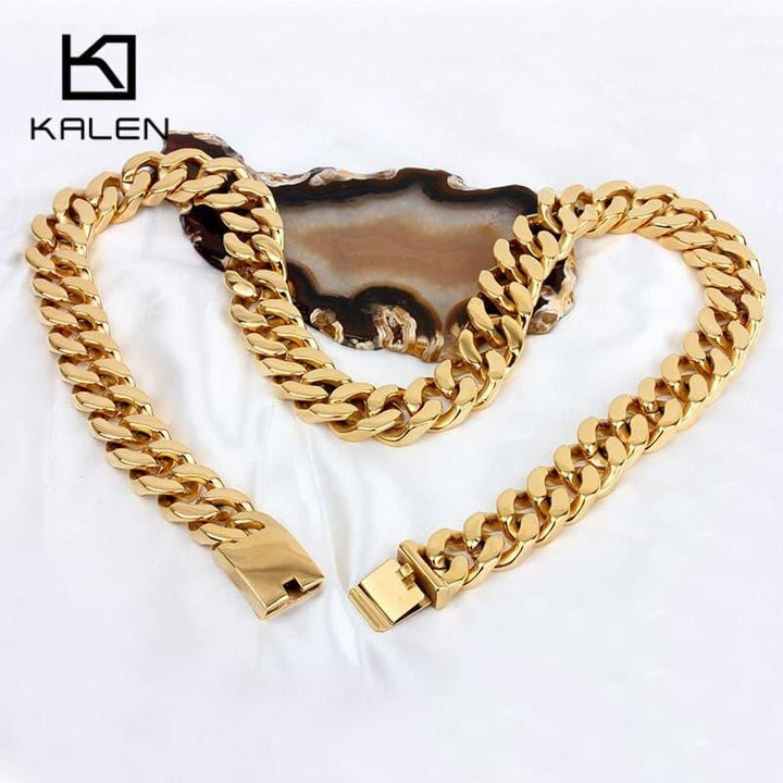 Kalen 70cm Long Cuban Chain Necklace Stainless Steel Dubai Gold Color 440g Heavy Chunky Link Chain Necklace Men's Accessories.