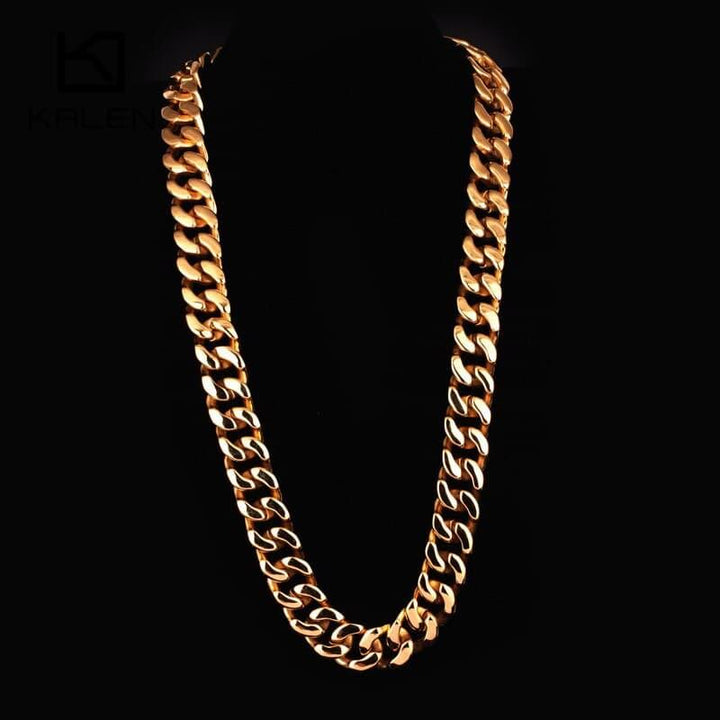 Kalen 70cm Long Cuban Chain Necklace Stainless Steel Dubai Gold Color 440g Heavy Chunky Link Chain Necklace Men's Accessories.