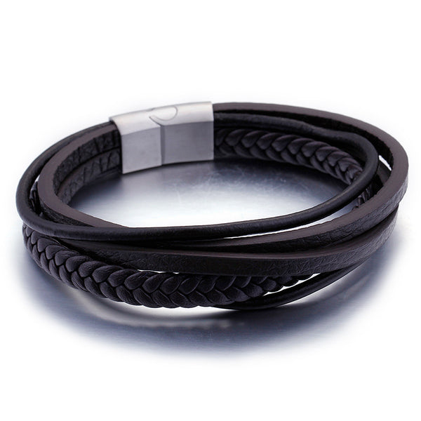 Kalen 13mm Multi Layer Leather Stainless Steel Bracelet For Men