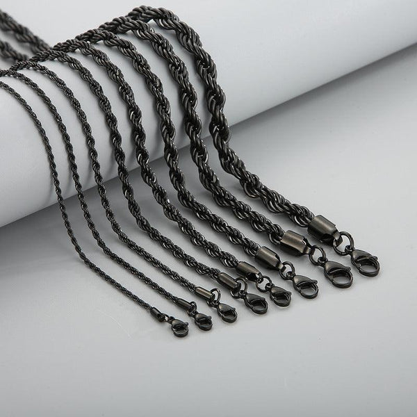 2/3/4/5/6/7/8mm Rope Twist Chain Necklace Stainless Steel PVD Black Plated - kalen