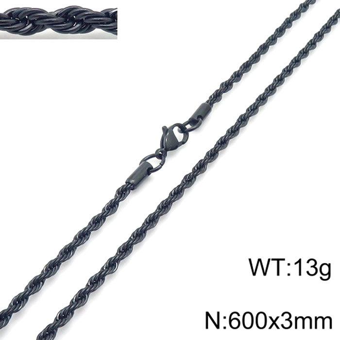 2/3/4/5/6/7/8mm Rope Twist Chain Necklace Stainless Steel PVD Black Plated - kalen