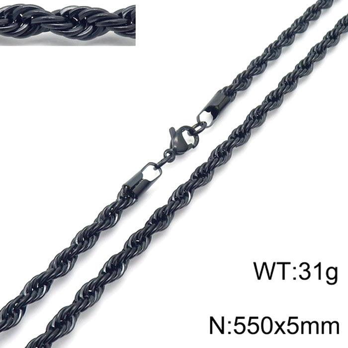 2/3/4/5/6/7/8mm Rope Twist Chain Necklace Stainless Steel PVD Black Plated - kalen