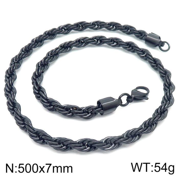 2/3/4/5/6/7/8mm Rope Twist Chain Necklace Stainless Steel PVD Black Plated - kalen