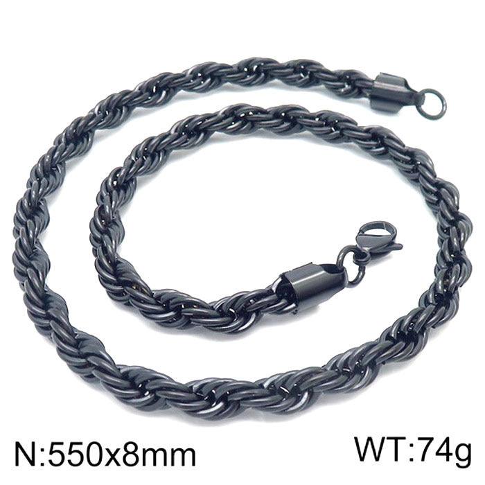 2/3/4/5/6/7/8mm Rope Twist Chain Necklace Stainless Steel PVD Black Plated - kalen