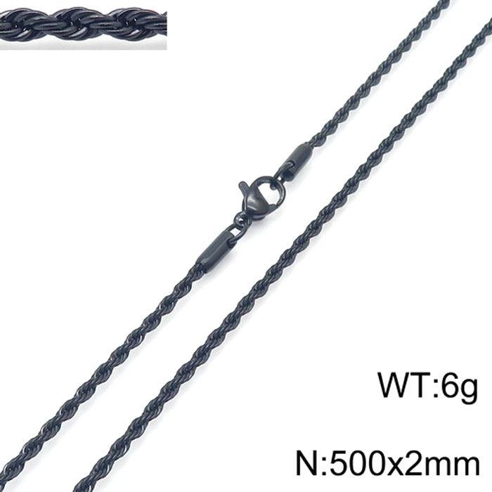 2/3/4/5/6/7/8mm Rope Twist Chain Necklace Stainless Steel PVD Black Plated - kalen