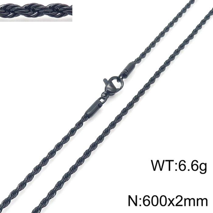 2/3/4/5/6/7/8mm Rope Twist Chain Necklace Stainless Steel PVD Black Plated - kalen