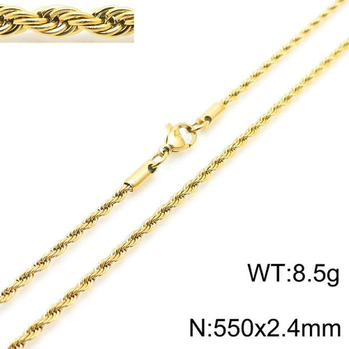 2/3/4/5/6/7/8mm Rope Twist Chain Necklace Stainless Steel PVD Gold Plated - kalen