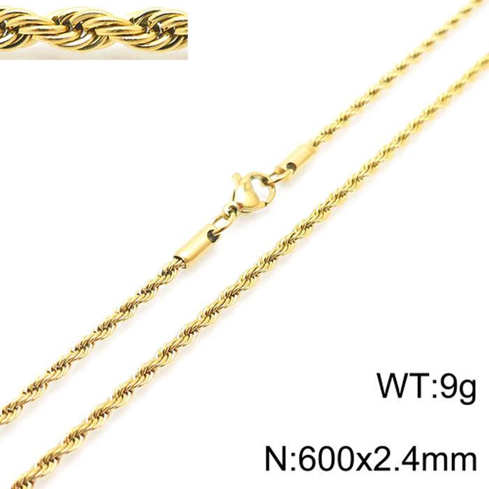 2/3/4/5/6/7/8mm Rope Twist Chain Necklace Stainless Steel PVD Gold Plated - kalen