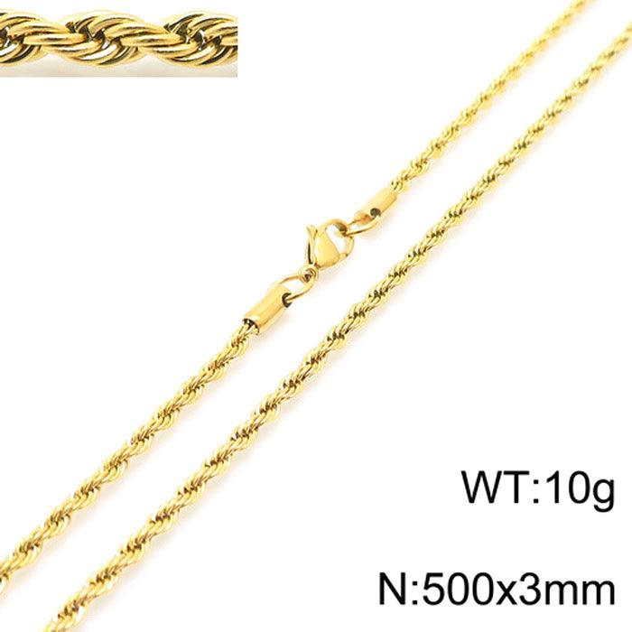 2/3/4/5/6/7/8mm Rope Twist Chain Necklace Stainless Steel PVD Gold Plated - kalen