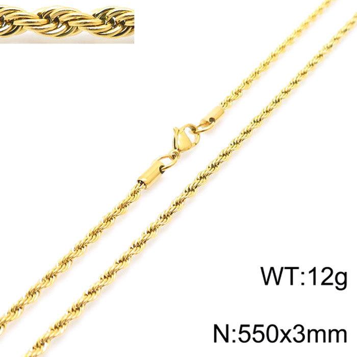 2/3/4/5/6/7/8mm Rope Twist Chain Necklace Stainless Steel PVD Gold Plated - kalen