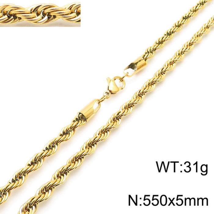 2/3/4/5/6/7/8mm Rope Twist Chain Necklace Stainless Steel PVD Gold Plated - kalen