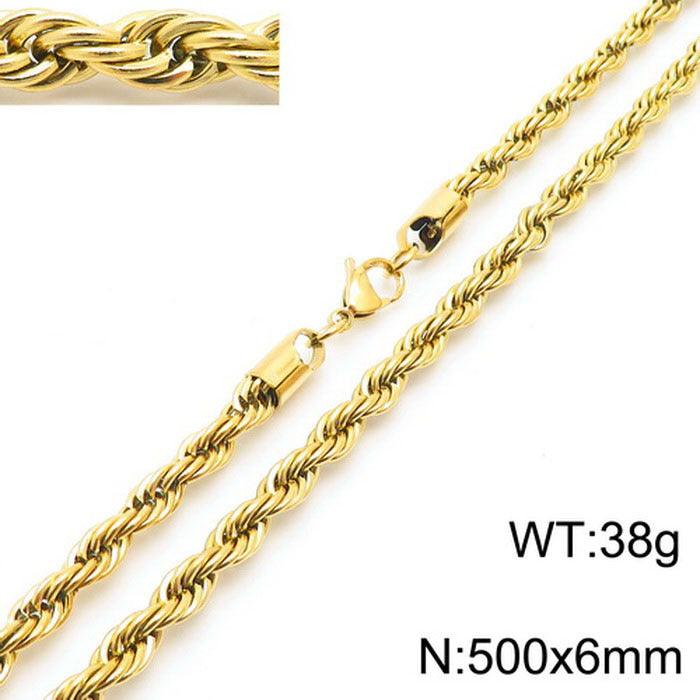 2/3/4/5/6/7/8mm Rope Twist Chain Necklace Stainless Steel PVD Gold Plated - kalen