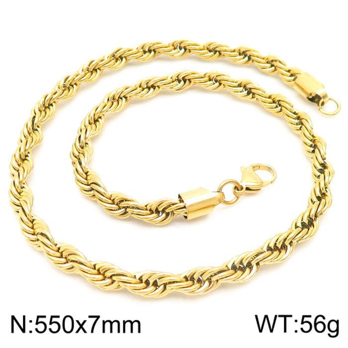 2/3/4/5/6/7/8mm Rope Twist Chain Necklace Stainless Steel PVD Gold Plated - kalen