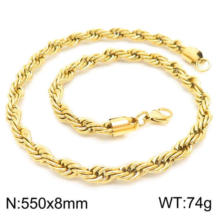 2/3/4/5/6/7/8mm Rope Twist Chain Necklace Stainless Steel PVD Gold Plated - kalen