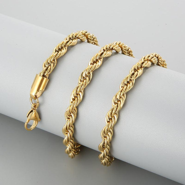 2/3/4/5/6/7/8mm Rope Twist Chain Necklace Stainless Steel PVD Gold Plated - kalen